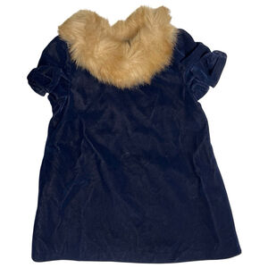 Janie Jack Velvet Faux Fur‎ Collar Navy Lined Dress Size 12- 18 Months Festive
